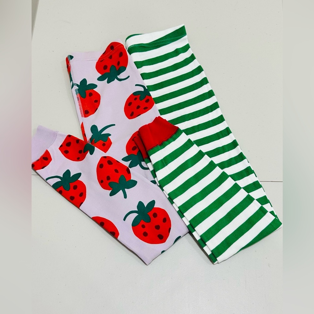 Lot of 2 Hanna Andersson Organic Cotton PJ Pants - Strawberry & Stripes Size 10